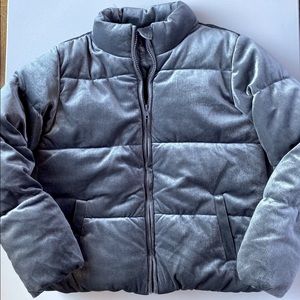 Adorable girls  Gray velvet puffer jacket